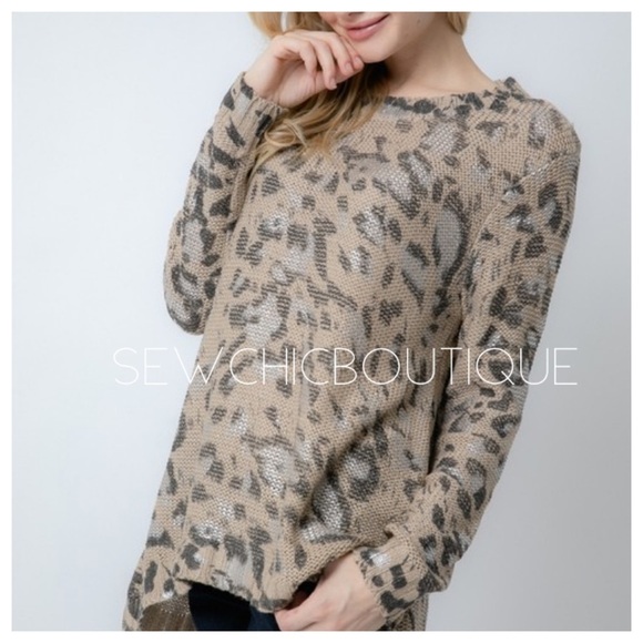 Wild Leopard Print Cozy Knit Sweater Mocha - Picture 4 of 7